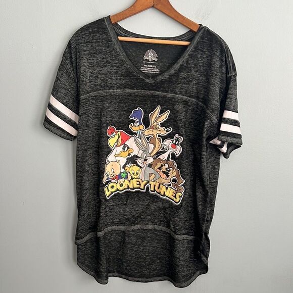 Women’s Plus size 3 XL 3XG Looney Tunes black Burn out ringer t shirt top - Picture 2 of 11